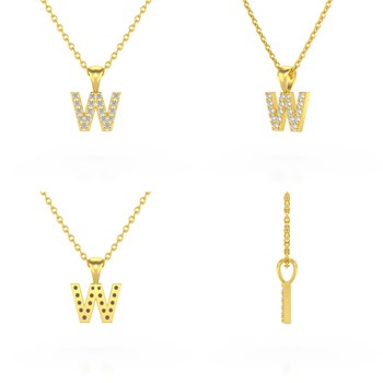 Collier Pendentif ADEN Lettre W Or 750 Jaune Diamant Chaine Or 750 incluse 0.72grs