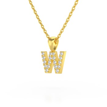 Collier Pendentif ADEN Lettre W Or 750 Jaune Diamant Chaine Or 750 incluse 0.72grs