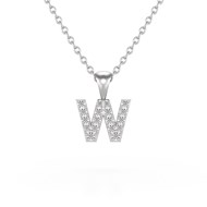 Collier Pendentif ADEN Lettre W Or 750 Blanc Diamant Chaine Or 750 incluse 0.72grs