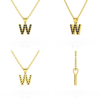 Necklace Pendant ADEN Letter W Gold 750 Yellow Black Diamond Chain Gold 750 included 0.72grs