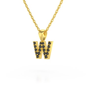 Necklace Pendant ADEN Letter W Gold 750 Yellow Black Diamond Chain Gold 750 included 0.72grs