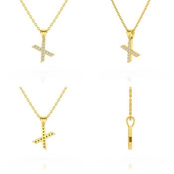 Collier Pendentif ADEN Lettre X Or 750 Jaune Diamant Chaine Or 750 incluse 0.72grs