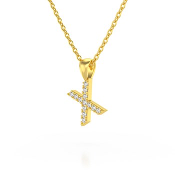 Collier Pendentif ADEN Lettre X Or 750 Jaune Diamant Chaine Or 750 incluse 0.72grs