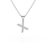 Collier Pendentif ADEN Lettre X Or 750 Blanc Diamant Chaine Or 750 incluse 0.72grs