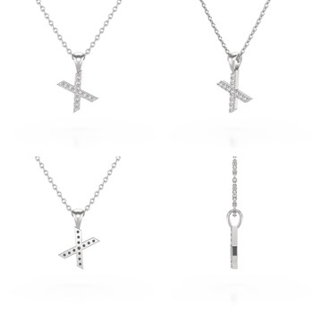 Collier Pendentif ADEN Lettre X Or 750 Blanc Diamant Chaine Or 750 incluse 0.72grs