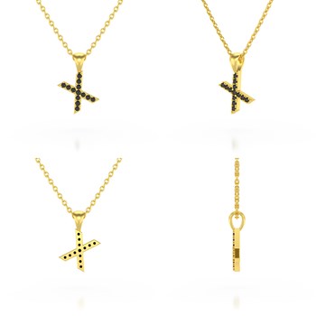 Necklace Pendant ADEN Letter X Gold 750 Yellow Black Diamond Chain Gold 750 included 0.72grs