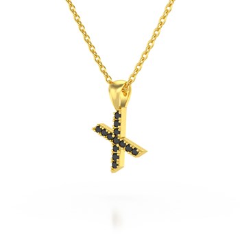 Necklace Pendant ADEN Letter X Gold 750 Yellow Black Diamond Chain Gold 750 included 0.72grs