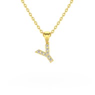 Collier Pendentif ADEN Lettre Y Or 750 Jaune Diamant Chaine Or 750 incluse 0.72grs