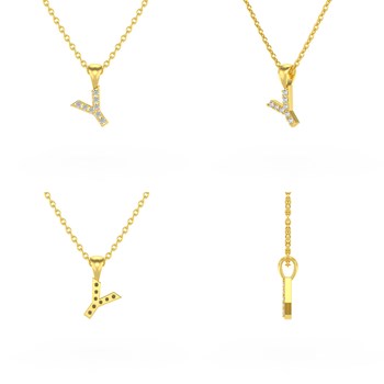 Collier Pendentif ADEN Lettre Y Or 750 Jaune Diamant Chaine Or 750 incluse 0.72grs