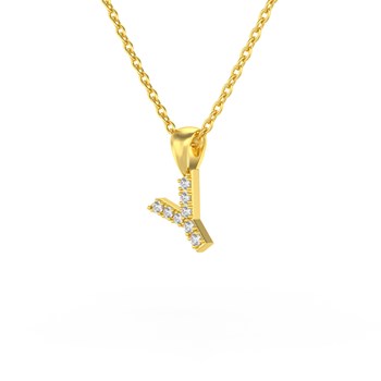 Collier Pendentif ADEN Lettre Y Or 750 Jaune Diamant Chaine Or 750 incluse 0.72grs