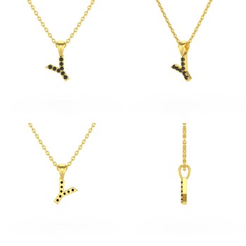 Necklace Pendant ADEN Letter Y Gold 750 Yellow Black Diamond Chain Gold 750 included 0.72grs