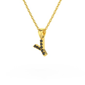 Necklace Pendant ADEN Letter Y Gold 750 Yellow Black Diamond Chain Gold 750 included 0.72grs