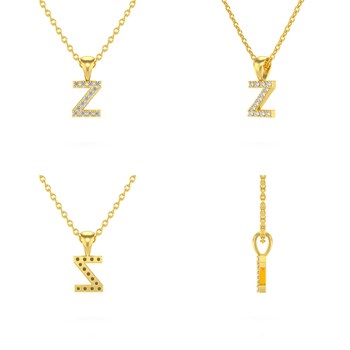 Collier Pendentif ADEN Lettre Z Or 750 Jaune Diamant Chaine Or 750 incluse 0.72grs