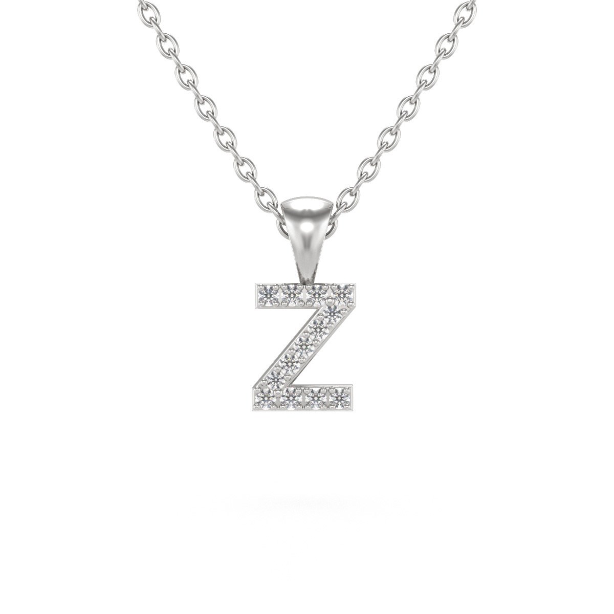 Collier Pendentif ADEN Lettre Z Or 750 Blanc Diamant Chaine Or 750 incluse 0.72grs
