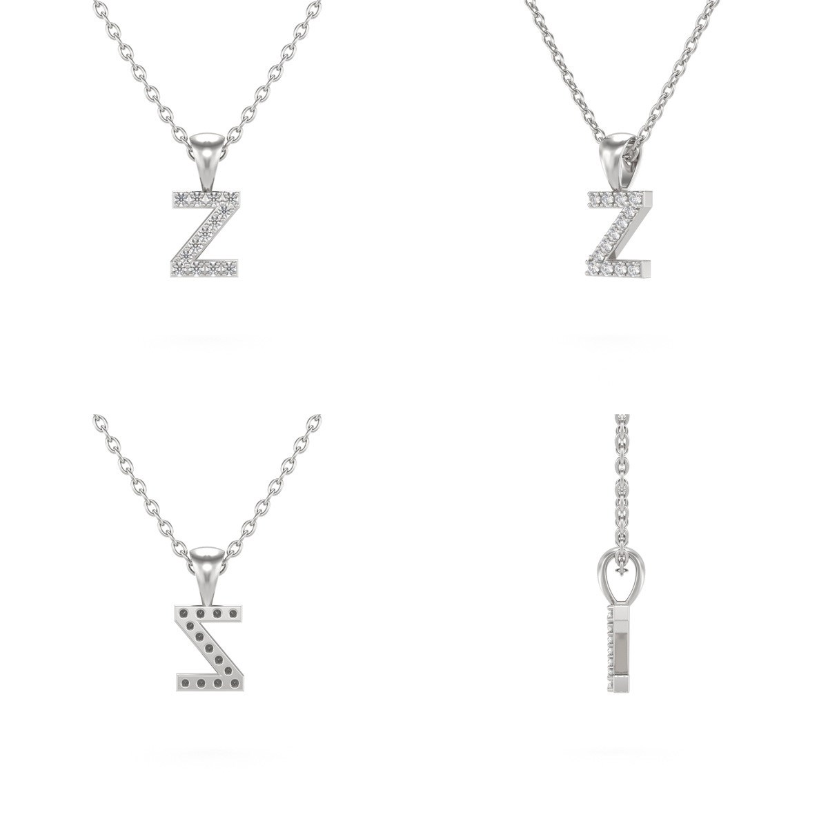 Collier Pendentif ADEN Lettre Z Or 750 Blanc Diamant Chaine Or 750 incluse 0.72grs - vue 2