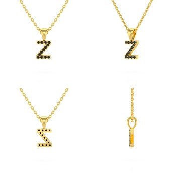 Necklace Pendant ADEN Letter Z Gold 750 Yellow Black Diamond Chain Gold 750 included 0.72grs