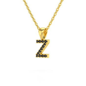 Necklace Pendant ADEN Letter Z Gold 750 Yellow Black Diamond Chain Gold 750 included 0.72grs