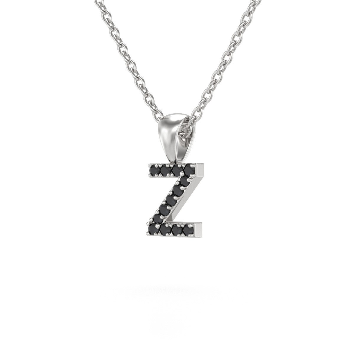 Collier Pendentif ADEN Lettre Z Or 750 Blanc Diamant Noir Chaine Or 750 incluse 0.72grs - vue 3