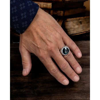 Bague Chevalière Homme en Argent Massif Effet Vieilli avec Nacre Noire - Idée Cadeau Masculin | Aden