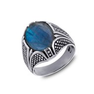 Bague Homme en Argent Vieilli avec Labradorite - Bijou Unique pour Occasions Spéciales | Aden