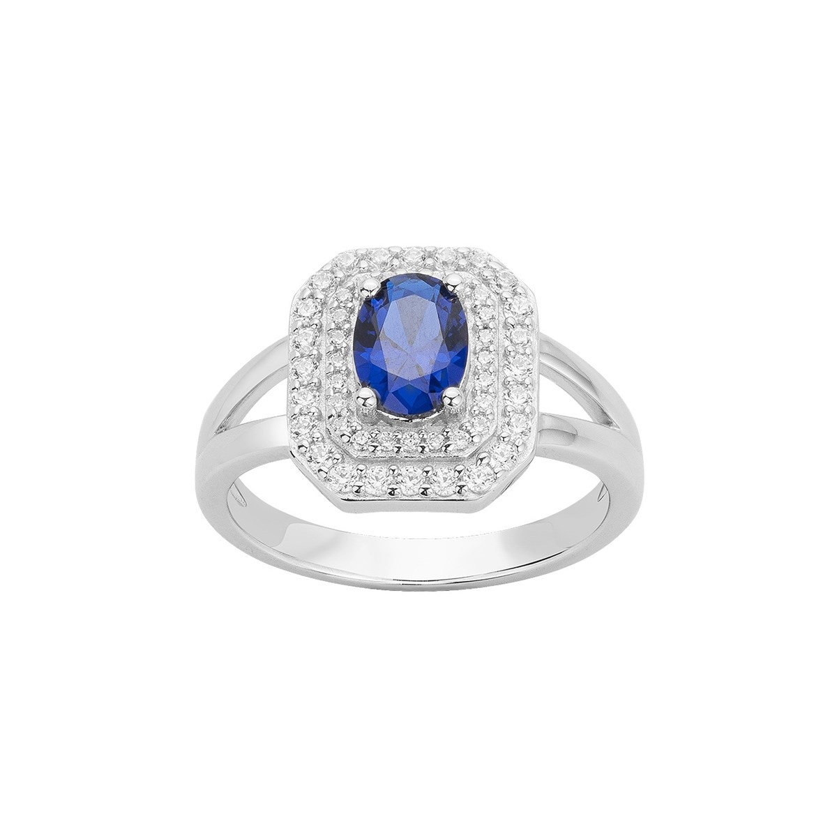 Bague de fiançailles en Argent avec oxyde de zirconium bleu saphir