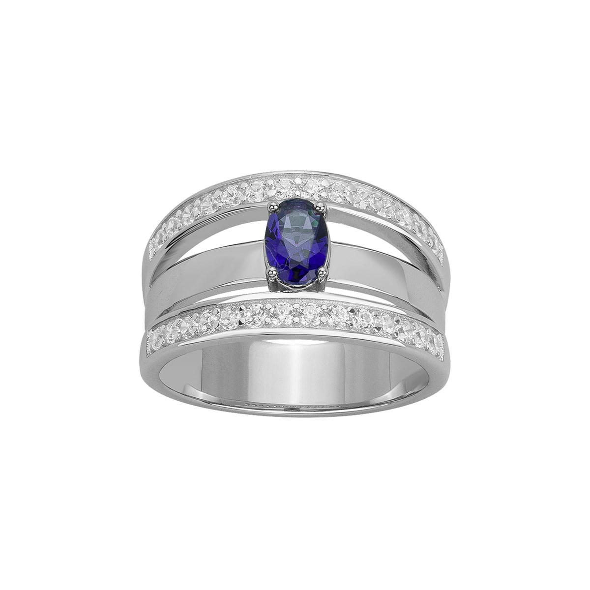 Bague de fiançailles en Argent avec oxyde de zirconium bleu saphir