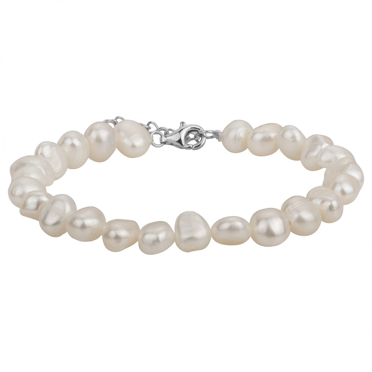 Bracelet souple multi-motifs en Argent avec perle d'eau douce blanc