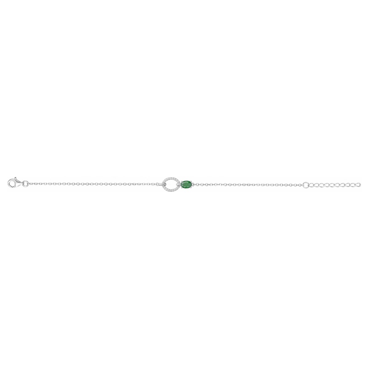Bracelet souple mono-motif en Argent avec oxyde de zirconium vert emeraude