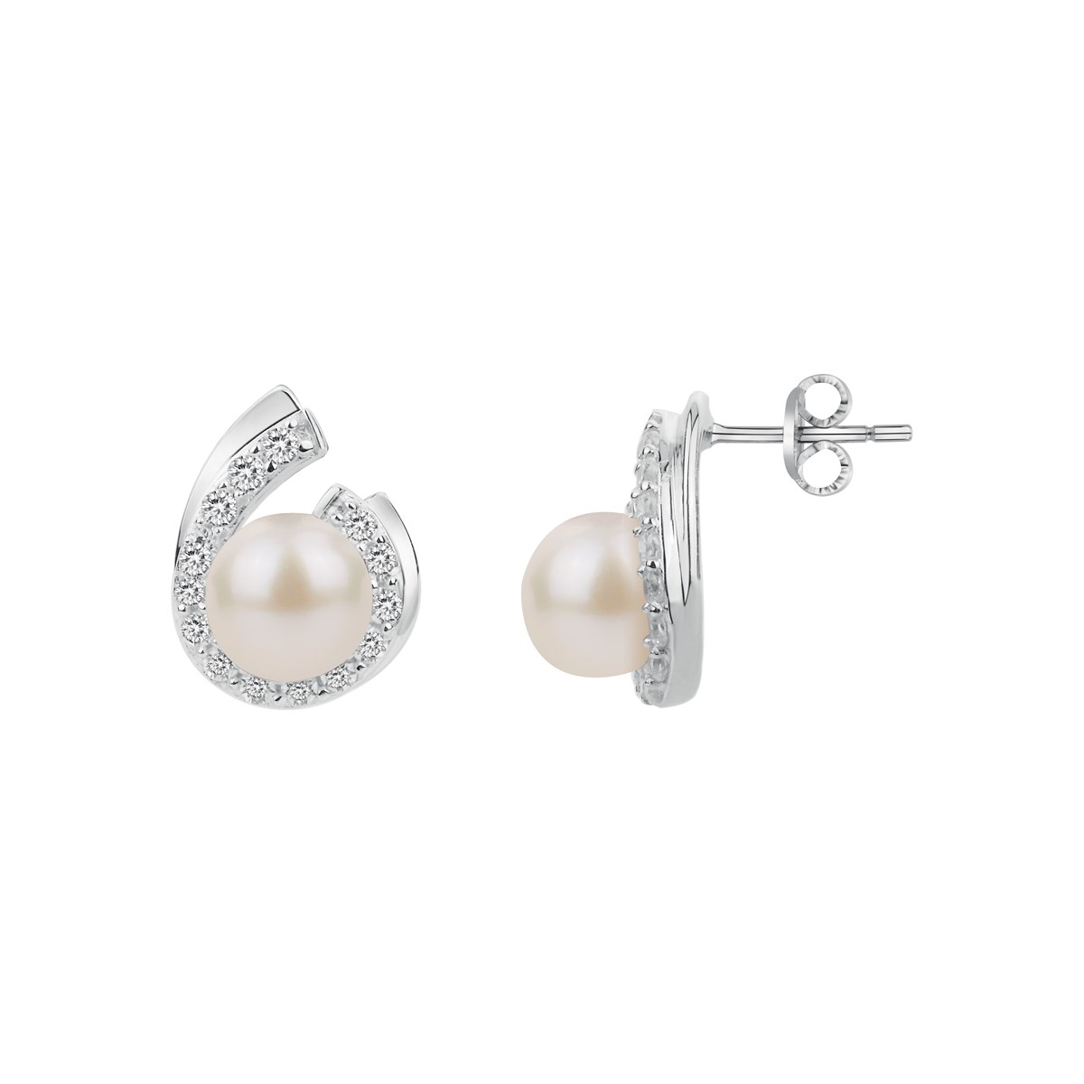 Boucles d'oreilles puces en Argent avec perle d'eau douce blanc