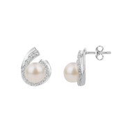 Boucles d'oreilles puces en Argent avec perle d'eau douce blanc