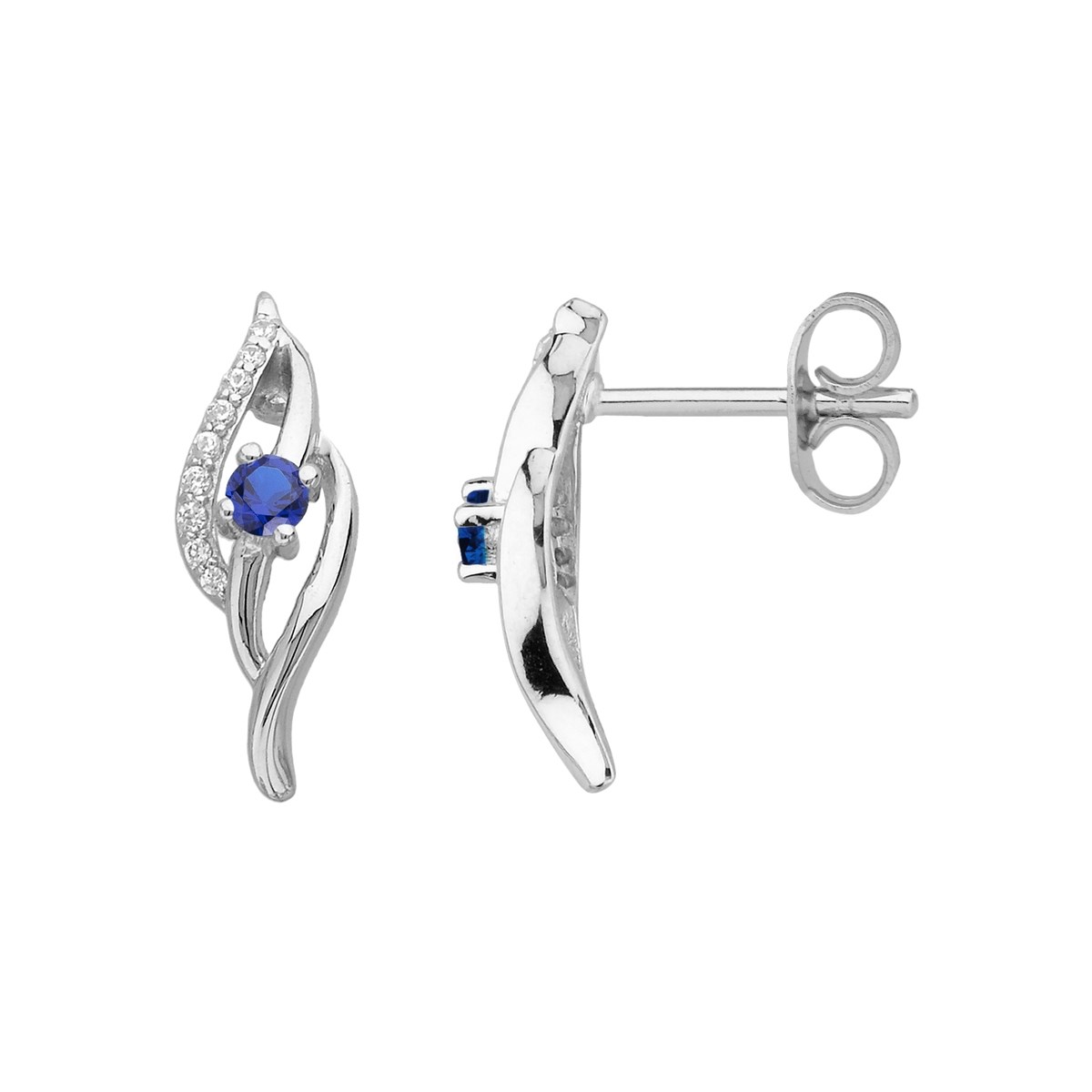 Boucles d'oreilles puces en Argent avec oxyde de zirconium bleu saphir