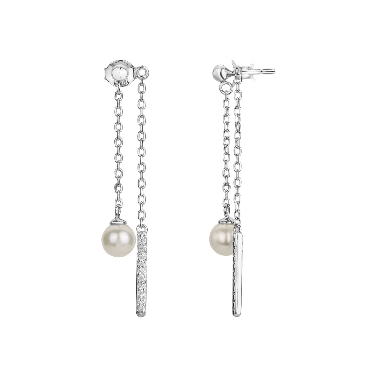 Boucles d'oreilles pendantes en Argent avec perle d'eau douce blanc