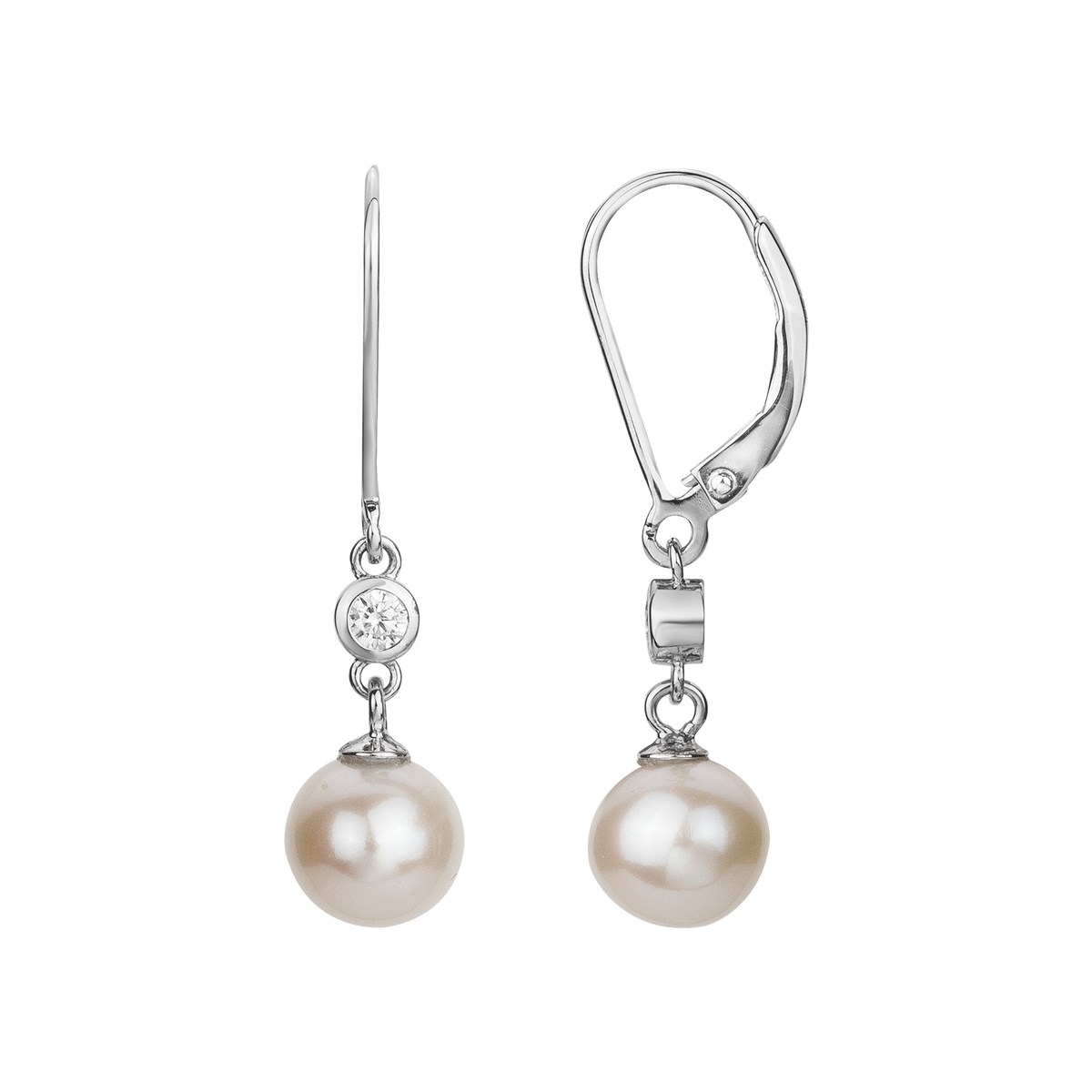 Boucles d'oreilles pendantes en Argent avec perle d'eau douce blanc