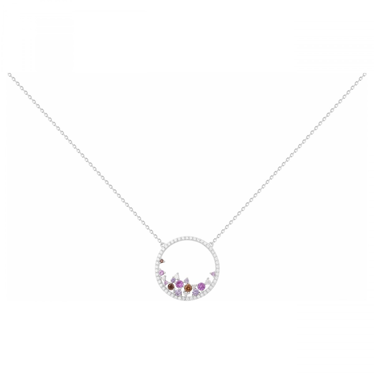 Collier mono-motif en Argent avec oxyde de zirconium mauve amethyste