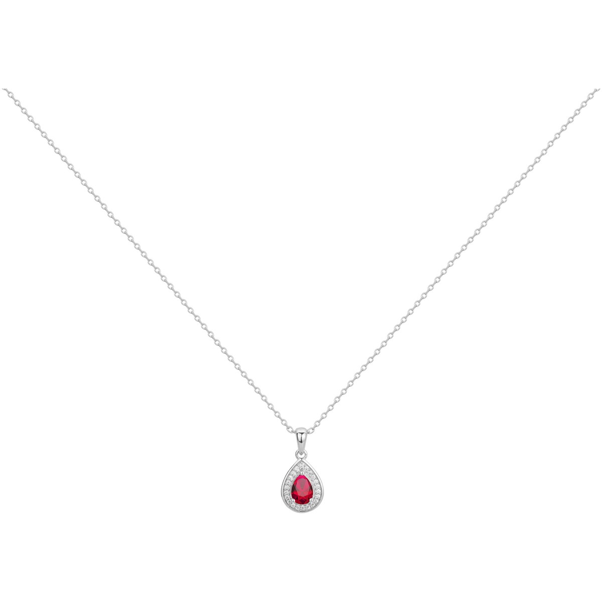 Collier mono-motif en Argent avec oxyde de zirconium rouge rubis