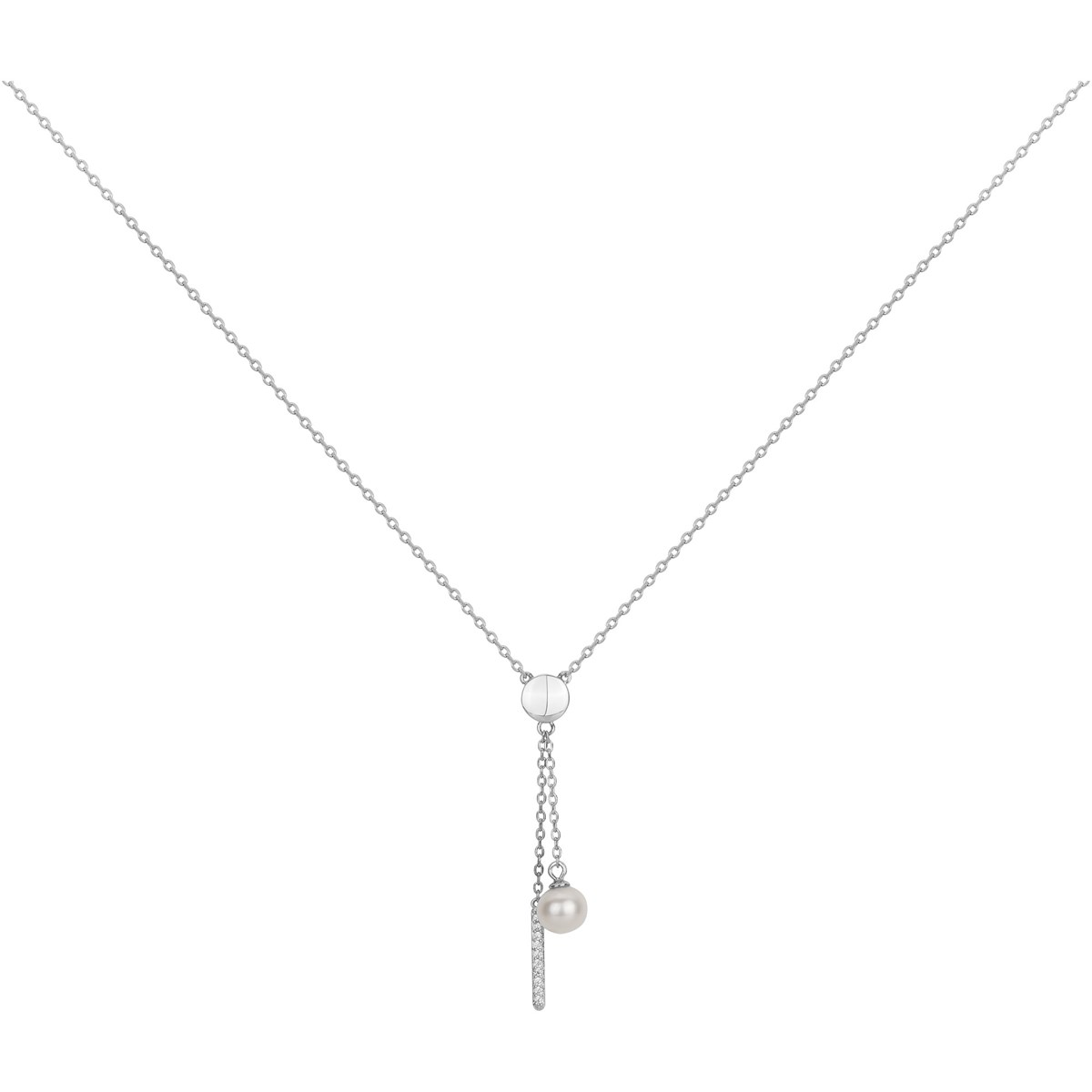 Collier Y en Argent avec perle d'eau douce blanc