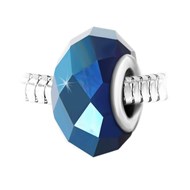 Charm perle cristal bleu à facettes en acier inoxydable