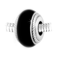 Charm perle noire en acier inoxydable
