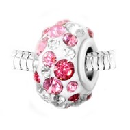 Charm perle en acier inoxydable orné de cristaux roses et blancs scintillants