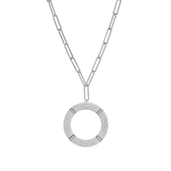 Rhodium Zilveren Ketting Moderne Cirkel Set Met Wit Zirkonium
