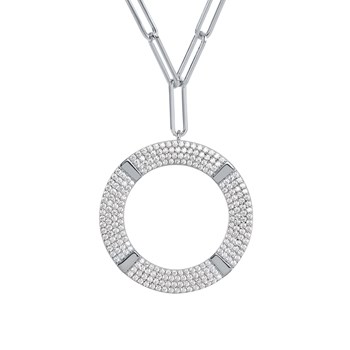 Rhodium Zilveren Ketting Moderne Cirkel Set Met Wit Zirkonium