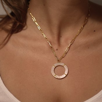 Rhodium Zilveren Ketting Moderne Cirkel Set Met Wit Zirkonium