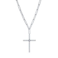 Collier argent rhodié croix sertie de zirconiums blanc