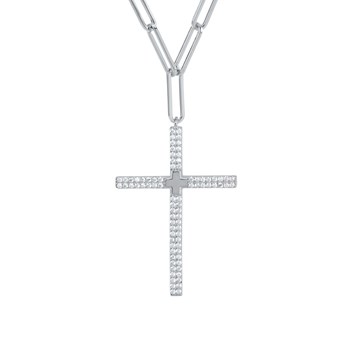 Rhodium zilveren ketting kruis bezet met witte zirkonia's