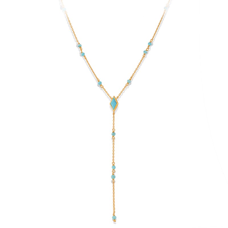 Collier En Argent Cravate Doré Pierre Turquoise