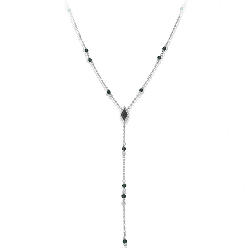 Collier En Argent Cravate Pierre Spinelle Noire