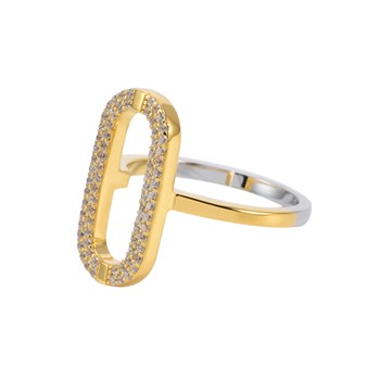 Bague Argent Ovale Doré Sertie De Zirconium
