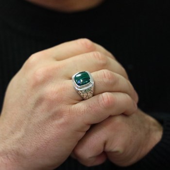 Bague En Argent Homme écaille Pierre Malachite