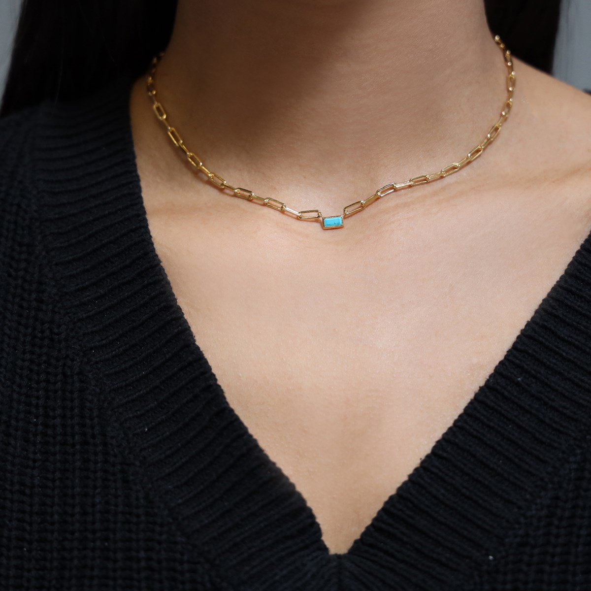 Collier Doré Chaine En Argent Pierre Turquoise - vue 2