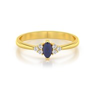 Bague Or Jaune 14K avec Saphir Marquise et Diamants | ADEN Joaillerie